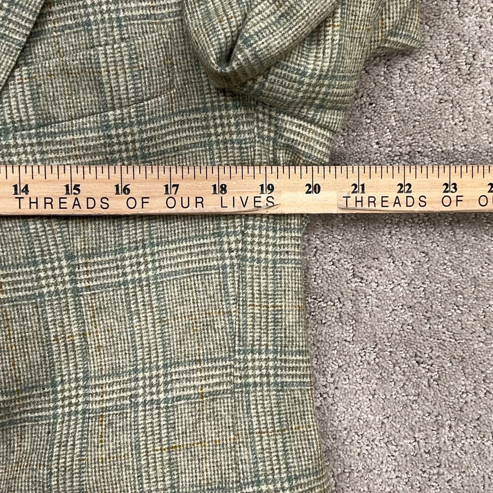 Geoffrey Beene Blazer Men 40 Green‎ Windowpane Plaid Two Button Tweed Wool VTG